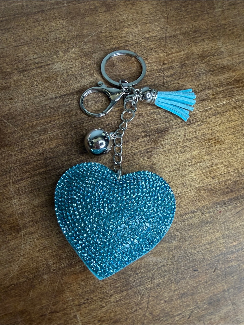 Blue Crystal Heart Keychain Bag Charm with Tassel
